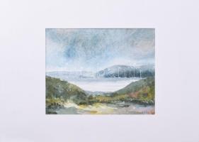 Tóth Péter (-): Vízparti táj (Dunakanyar?). Akvarell, papír. Paszpartuban. 15x19 cm