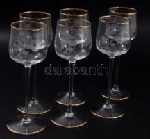 Kristályüveg talpas pohár garnitúra, 6 darab, hibátlan, m: 19 cm
