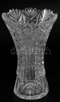Ólomkristály gazdagon díszített 3 részes asztali szett, bonbonier, váza, kínáló, m: 16 cm alatt