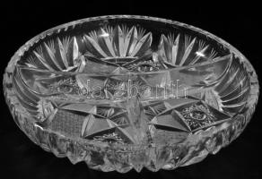 Ólomkristály gazdagon díszített 3 részes asztali szett, bonbonier, váza, kínáló, m: 16 cm alatt