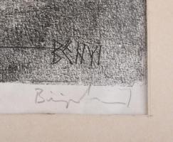 Bényi Árpád (1931-2006): A zászlótartó. Monotípia, papír. Jelzett. Paszpartuban. 37x49,5 cm