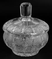 Magyar ólomkristály fedeles edény, hibátlan, m: 16 cm