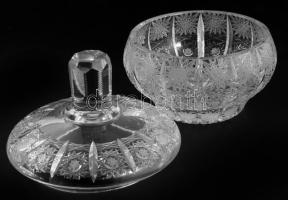 Magyar ólomkristály fedeles edény, hibátlan, m: 16 cm
