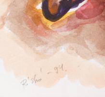 Riskó György (1955-2014): Ló és ember, 1994. Akvarell, papír. Jelzett. 42x29,5 cm