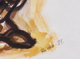 Riskó György (1955-2014): A nap tüze, 1994. Akvarell, papír. Jelzett. 29,5x42 cm