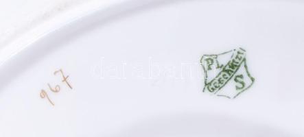 Antik német halszálkás tál, jelzett, kopással, 17x10 cm