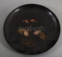 2 darab keleti lakkozott mintás tálca, d: 30 cm
