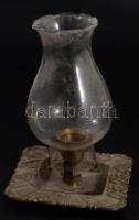 Gyertyatartó, üveg búrával, m: 16 cm