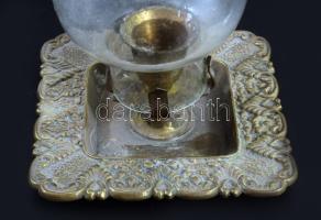 Gyertyatartó, üveg búrával, m: 16 cm