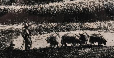 Boldizsár István (1897-1984): Nagybánya környéki táj templommal. Rézkarc, papír, jelzett, üvegezett ...