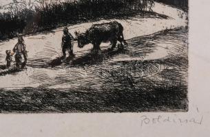 Boldizsár István (1897-1984): Nagybánya környéki táj templommal. Rézkarc, papír, jelzett, üvegezett ...