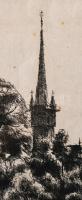 Boldizsár István (1897-1984): Nagybánya környéki táj templommal. Rézkarc, papír, jelzett, üvegezett ...