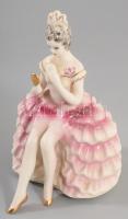 Barokk hölgy porcelán figura, jelzés nélkül, hibátlan, m: 15 cm