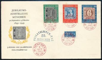 NSZK 1949 100 éves a német bélyeg Mi 113-115 alkalmi borítékon