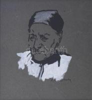 Litteczky-Krausz Ilona (1900-1975): Litteczky-Krausz Ilona édesanyjának portréja. Linómetszet, vegyes technika, papír, jelzett. 12x12 cm. Üvegezett fakeretben.