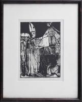 Kondor Béla(1931-1972): Jelenet. Fametszet, papír. Utólagos jelzéssel. Üvegezett keretben. 13x11 cm