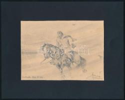 Olvashatatlan jelzéssel: Lovas a viharban, 1946. Ceruza, papír. 10x14,5 cm