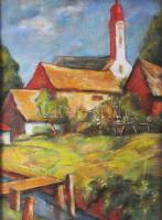 Lisztay József (1927-ben Nagybányán működött): Nagybányai részlet a református templommal. Pasztell, papír. Jelezve jobbra lent. Dekoratív, faragott, üvegezett fakeretben. 46x34,5 cm