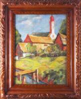 Lisztay József (1927-ben Nagybányán működött): Nagybányai részlet a református templommal. Pasztell,...