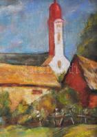 Lisztay József (1927-ben Nagybányán működött): Nagybányai részlet a református templommal. Pasztell,...