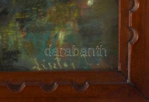 Lisztay József (1927-ben Nagybányán működött): Nagybányai részlet a református templommal. Pasztell,...