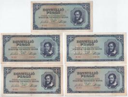 1945. 1.000.000P (5db) mindegyik az "N 485" sorozatból, közte egy sorszámkövető pár "N 485 038485 - N 485 038486" T:F