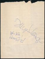 Illyés Kinga előadóművész, Szőcs Géza kköltő és Hencz József zeneszerző aláírásai lapon