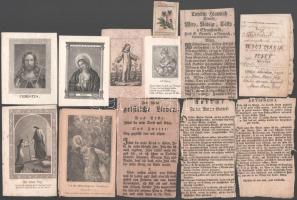 ca 1750-1850 10 db XVIII és XIX. századi szentkép és ima, rézmetszetek, kézzel írtak, litografáltak