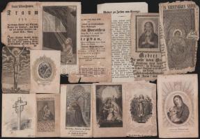 ca 1750-1850 10 db XVIII és XIX. századi szentkép és ima, rézmetszetek, kézzel írtak, litografáltak