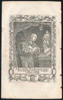 ca 1798 Remete Szent Benedek Trencsén közelében volt bencés remetét ábrázoló rézmetszetű szentkép 10x16 cm