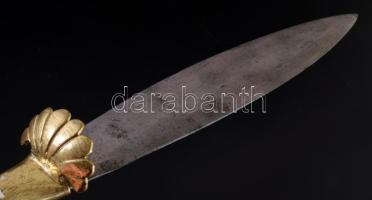 Vadásztőr, agancs fogóval, réz, vésett pengével 32 cm