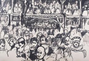 Jelzés nélkül: Angyalok földje, mozi. Filctoll, papír. Paszpartuban. 40x60 cm