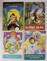 4 db tudományos-fantasztikus képregény: Eltűnt világ (Jurassic park), Tamadás a Föld ellen, A neutron gyilkosságok, A Triton gyilkosságok. Képregényfüzet. Korcsmáros Pál rajzaival. Bp., Ifjúsági Lapkiadó Vállalat, Kiadói tűzött papírkötések, jó állapotban