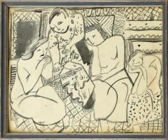 Kádár Béla jelzéssel: Vázlat I. Tus, papír. Üvegezett, sérült keretben. 28x34cm