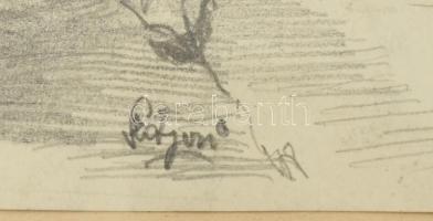 Olvashatatlan jelzéssel: Óbudai részlet. Ceruza, papír. Dekoratív, üvegezett fa keretben, 15,5x21 cm