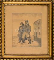Adler János 1873 jelzéssel: Sétáló pár. Tus, papír. Üvegezett fa képkeretben. 17x13,5 cm