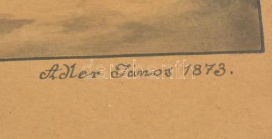 Adler János 1873 jelzéssel: Sétáló pár. Tus, papír. Üvegezett fa képkeretben. 17x13,5 cm