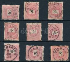 9 db 5kr bélyeg szép / olvasható bélyegzésekkel (Gudlin 410 pont)