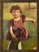 Olvashatatlan jelzéssel: Kislány. Olaj, karton, sérült. Dekoratív, bal alsó sarkában kissé sérült fa képkeretben, 29×21 cm