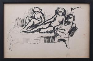 Rónai jelzéssel: Női aktok. Tus, papír. Üvegezett fakeretben. 21x29,5 cm