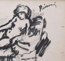 Rónai jelzéssel: Női aktok. Tus, papír. Üvegezett fakeretben. 21x29,5 cm