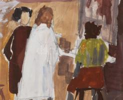 Bernáth Aurél jelzéssel: Festőiskola. Akvarell, ceruza, papír. Lap bal felső sarkában törésnyommal. ...