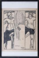 Vaszary J. Jelzéssel: Hoppá. Vegyes technika, papír. 23x20cm. Üvegezett keretben.