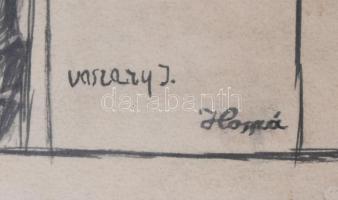 Vaszary J. Jelzéssel: Hoppá. Vegyes technika, papír. 23x20cm. Üvegezett keretben