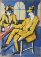 Scheiber jelzéssel: Bárpultnál. Pasztell, papír. 43x30 cm. Üvegezett keretben.