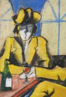 Scheiber jelzéssel: Bárpultnál. Pasztell, papír. 43x30 cm. Üvegezett keretben