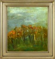 Ferenczy Valér jelzéssel: Táj. Olaj, karton. Dekoratív, kissé kopott fa keretben. 44x40 cm