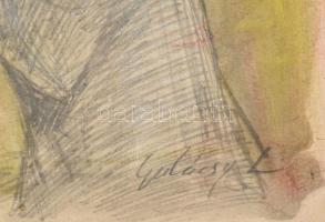 Gulácsy L jelzéssel: Kerti séta. Akvarell, ceruza, karton, bal szélén ragasztás nyomaival, foltos, h...