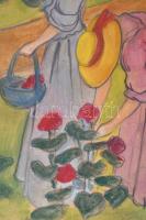 Rónai jelzéssel: Virágok közt. Ceruza, pasztell, karton. 32,5x24 cm