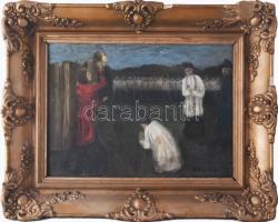 Balla B jelzéssel: Jelenet. Olaj, karton 25,5x35 cm. Dekoratív, sérült fakeretben